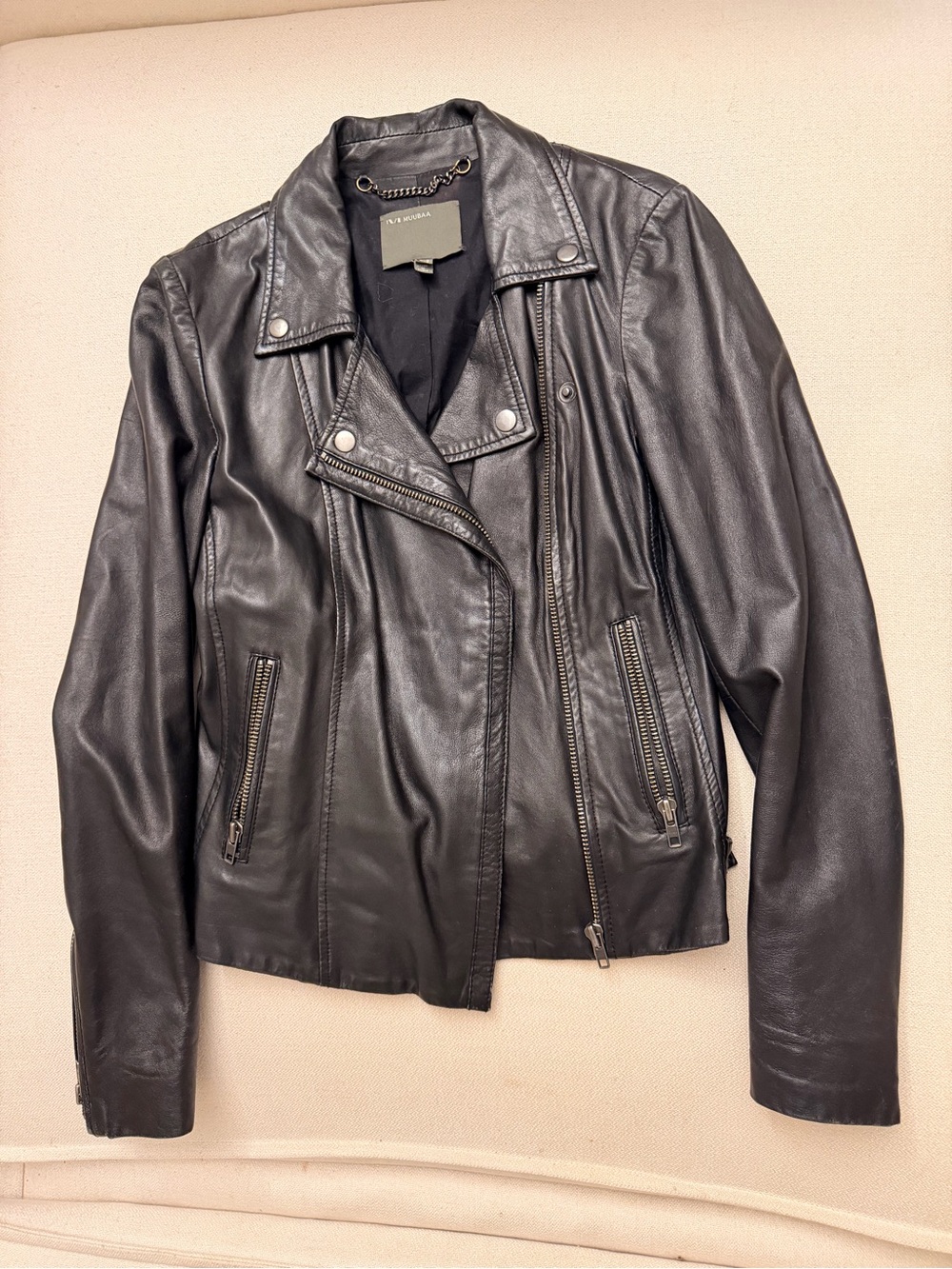 Muubaa Black Leather Moto Biker Jacket Size 4